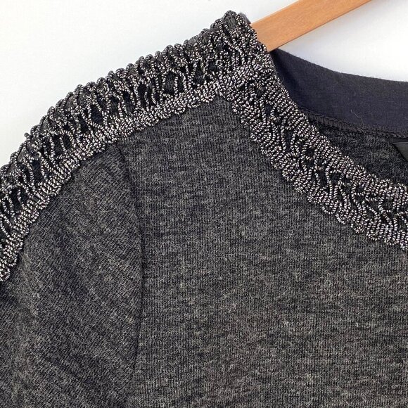 Banana Republic Short Sleeve Sweater Top Womens S Metallic Trim Charcoal Festive - Picture 3 of 8